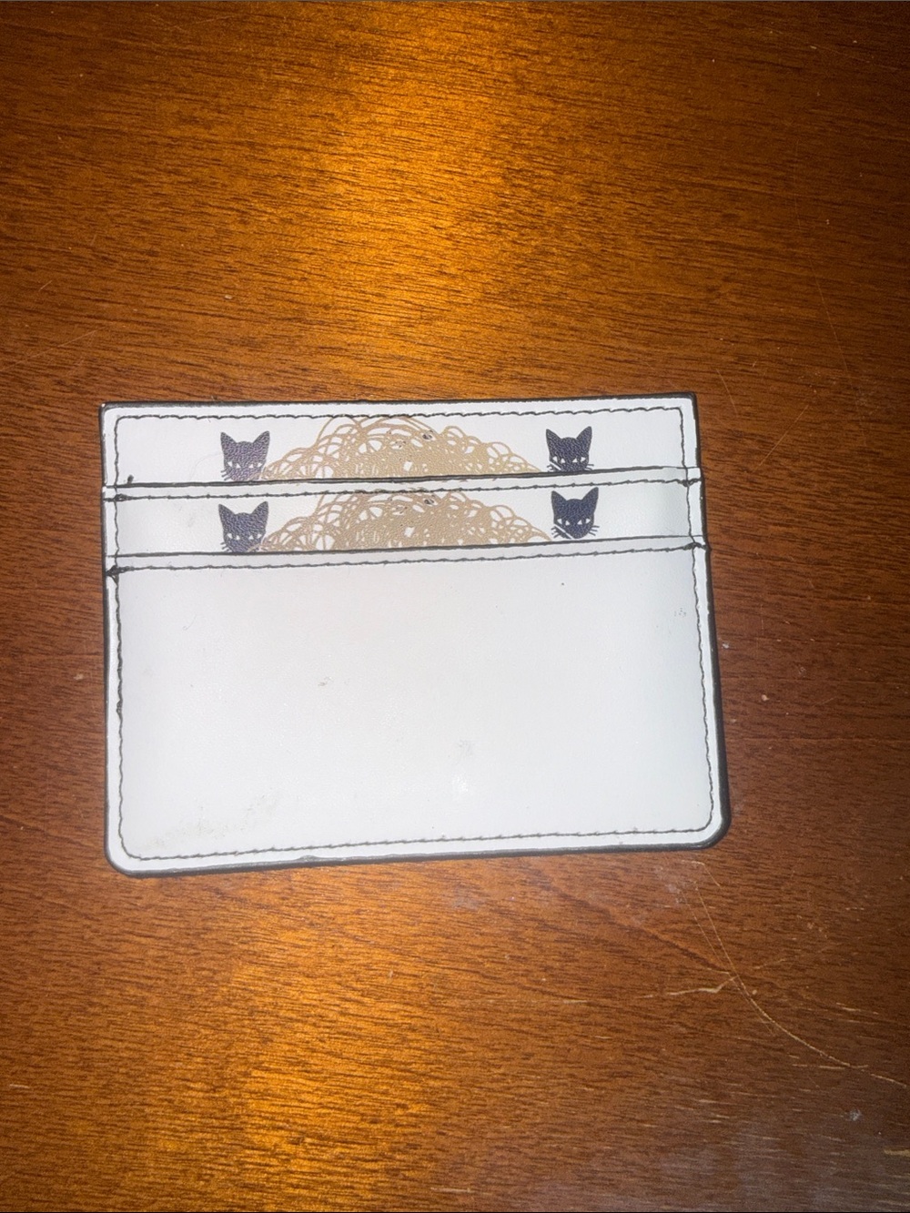 White Cardholder with Black Cat Accents